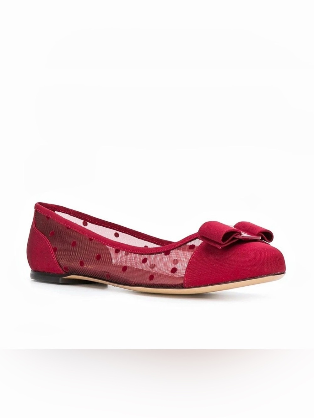 NWT Salvatore Ferragamo Varina Polka-Dot Mesh and Faille Ballet Flats Ballet Fla